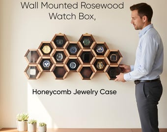 Caja de reloj de palisandro para montar en la pared, joyero de nido de abeja