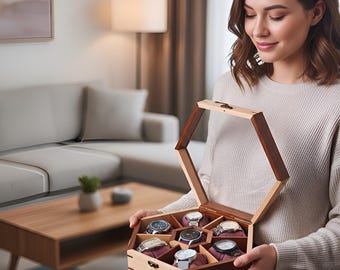 Caja de madera de lujo para relojes – Vitrina de 7 compartimentos, regalo para él.