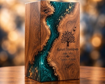 Personalized Rosewood Ocean Resin Urn, Tree of Life Memorial Keepsake