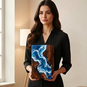 Handmade Resin Wood Urn Box, Modern Memorial Keepsake, Artistic Wooden Cremation Ashes Container image 8