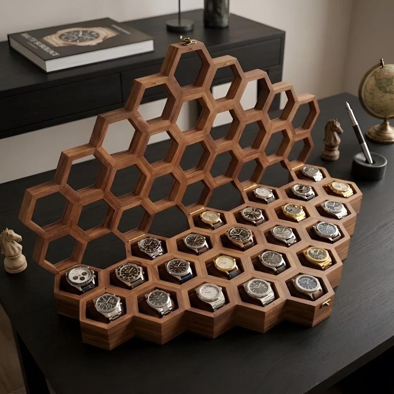Handmade Vintage Watch Box, Wooden Watch Display Case