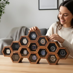 Handcrafted Rosewood Honeycomb Watch Box, Luxury Watch Display Case (14-16 Slots) image 5