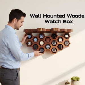 Handcrafted Rosewood Honeycomb Watch Box, Luxury Watch Display Case (14-16 Slots) Wall Mounted