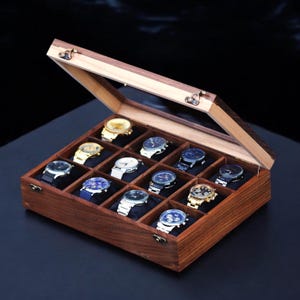Vintage Rosewood 12 slot Unique Watch Box Case Organizer Collection for Men Organizer, Birthday Gift For Father, Custom Watch Box, Wood Case