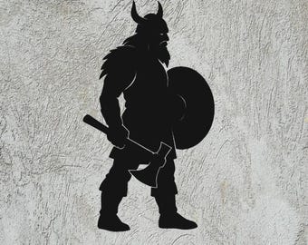 Viking Warrior Silhouette SVG | Nordic Axe & Shield Wall Art (Digital File)