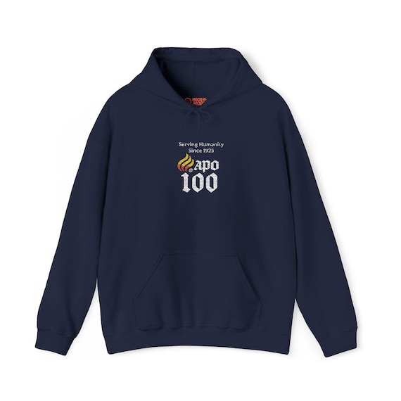 APO 100 Embroidered Heavy Blend Hoodie - Custom Centennial Sweatshirt for Men/Women, Cozy Unisex Apparel, 100th Anniversary Gift