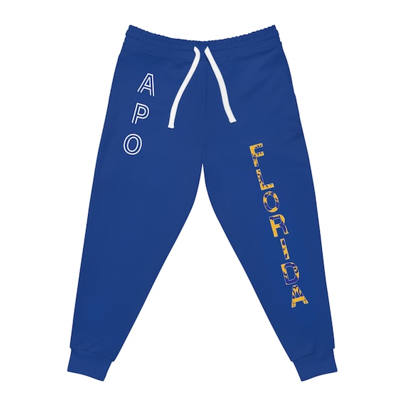 APO Blue Athletic Joggers with Florida Design, Comfortable Sportswear, Trendy Casual Wear, Perfect for Gym and Relaxation