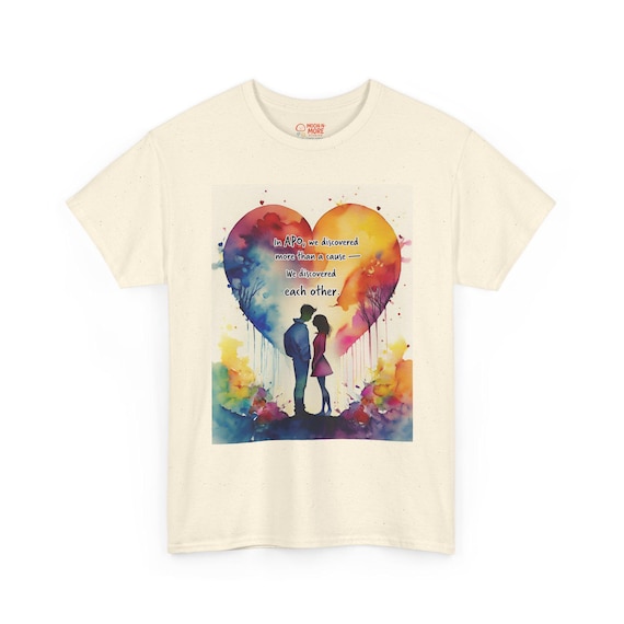 APO Colorful Love Heart Unisex Heavy Cotton Tee, Romantic Gift, Couple's T-Shirt, Valentine's Day, Relationship Goals, Meaningful Art Shirt