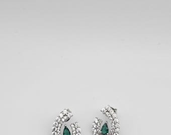 Half Pear Shape Emerald Earrings | 925 Silver
