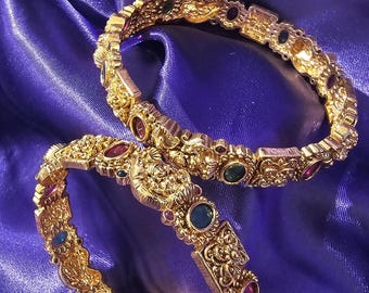 Antique Traditional Nakshi Bangles, temple bangles, nakshi jewelry, traditional south indian bangles,  gold plated,  2.4 size