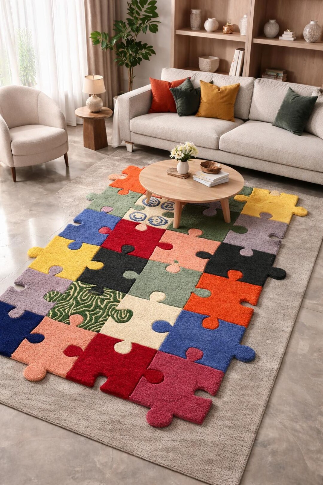 Modern Puzzle Rug Handmade-handtufted Puzzle Shape Tufted Rug: LUXURY PUZZLE PARADISE ...