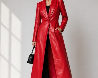Handmade Women's Genuine Lambskin Overcoat Real Leather Full