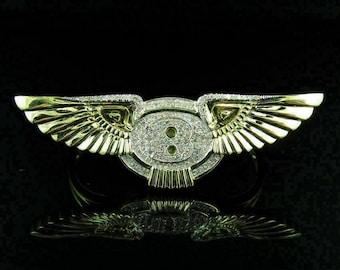 0,50 kts moissaniet-diamantenring met twee vingers, B-logo, 14 kt geelgouden afwerking