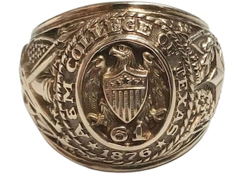 Texas A&M University Class Aggie herenring 14 kt geelgouden afwerking