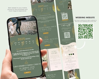 Green Wedding Website Template: Modern DIY Design (Digital Download)