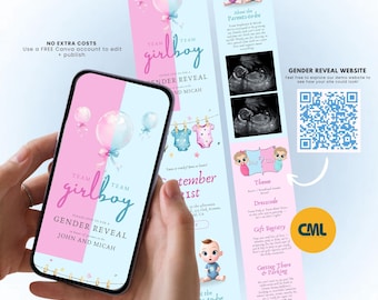 Pink and Blue Gender Reveal Invitation Template: He or She, Canva Design (Digital Download)