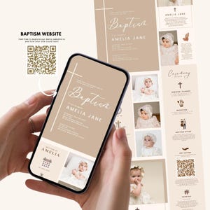 Minimalist Baptism Website Template, Neutral Brown Editable Canva Design, Digital Christening Invitation, Instant Download