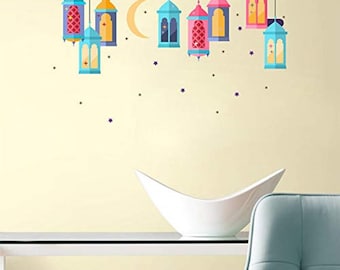Juego de calcomanías de pared de luna y estrellas: decoración multicolor para el hogar, dormitorio, sala de estar, cocina, niños
