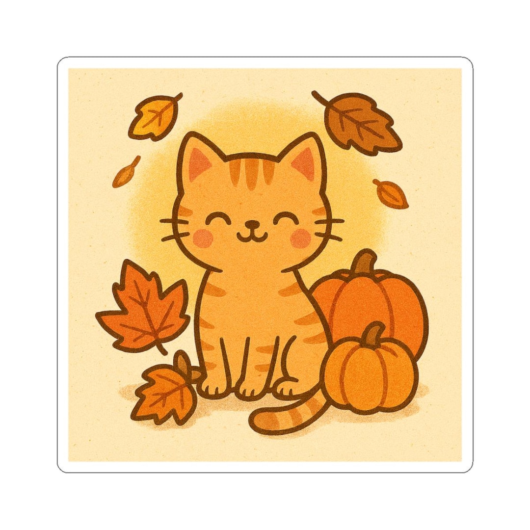 Fall Cat Stickers Autumn Cat Kiss-cut Stickers: Fall Decor for Laptop, Journals - Etsy
