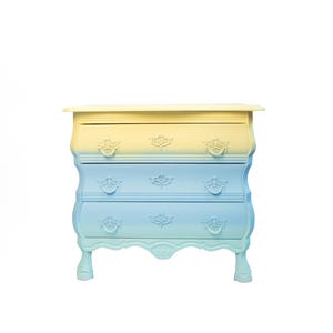 Hand Painted Ombre Chest of Drawers French Provincial Vintage Dresser Upcycled Furniture