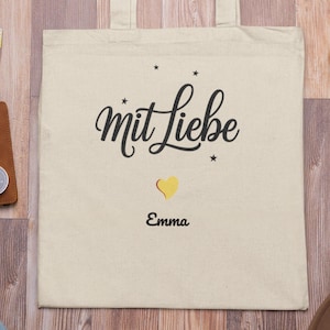 Personalized bag with love - Handwritten name - Gift idea for women - Jute bag with heart