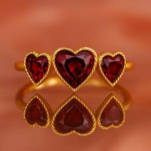 Heart Shape Garnet Wedding Ring 18K Solid Gold Garnet Ring 14k Gold Red Garnet Statement Ring Natural Garnet Silver Rings Anniversary Gifts
