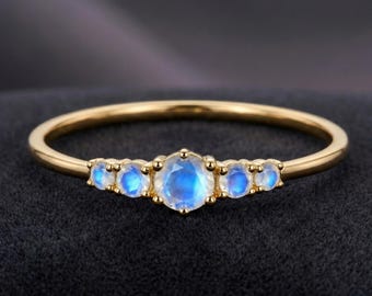 14K Gold Moonstone Ring Dainty Moonstone Ring Minimalist Wedding Ring Gold Vermeil Ring Fire Moonstone Rings Stacking Bands Anniversary Gift