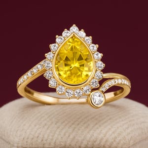 Natural Citrine Ring-Pear Cut Citrine Ring-14k Gold Citrine Ring-Citrine Engagement Ring-Sterling Silver Citrine Ring-Gold Anniversary Gift