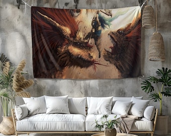 Tapiz de Monster Hunter: Decoración de pared con arte de juego vibrante, impresión personalizada