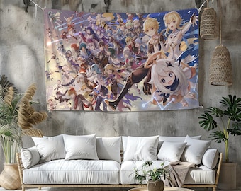 Arazzo Genshin Impact: vivace decorazione murale ispirata al gioco anime