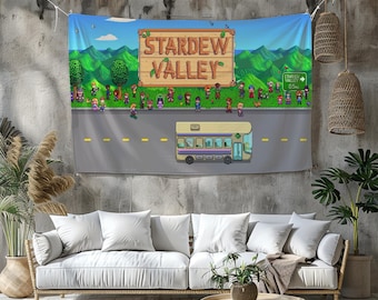 Gobelin Stardew Valley: Żywa dekoracja pokoju do gier, spersonalizowany nadruk