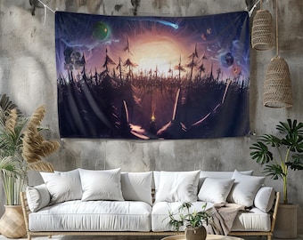 Arazzo Outer Wilds: decorazione murale con grafica di gioco vibrante, stampa personalizzata