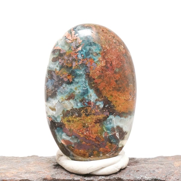 Native Copper Cabochon | Indonesia Native Copper Agate with Chrysocolla Cab | Jewelry Making Stones & Supplies | 25 x 16 x 4.5mm