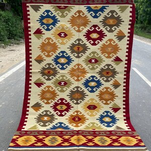 5x8 Ft Eco Friendly Cotton Dhurrie Rug Handwoven Cotton Rug – Boho Washable Area Rug – Bedside Cotton Rug, Pure Vegan Cotton Rug
