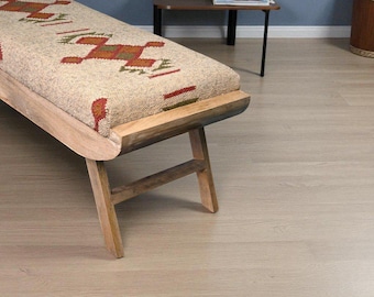 Handgefertigte Kilim Polsterbank: Massivholz Akzent.