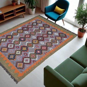 Vintage Wool Jute Kilim Rug, Handwoven, Wool and Jute Rug Handmade, Kilim Dhurrie Rug, Traditional Indian jute Area rug