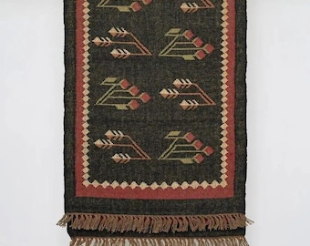 Alfombra Kilim hecha a mano, alfombra de lana y yute tejida a mano, alfombra Kilim Dhurrie hecha a mano, tamaño personalizado, decoración para el hogar turca e india geométrica, alfombra para escaleras