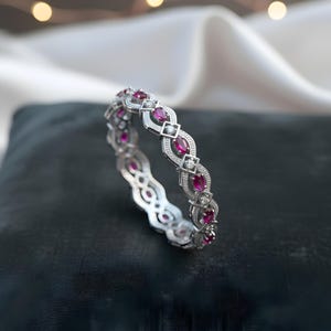 Faceted Ruby Bracelet \ Handmade Statement Bangle \ Minimal Wedding Jewelry \ Anniversary Gift