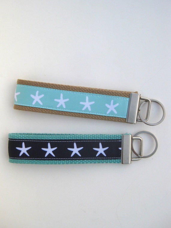 Preppy Whales Navy Aqua Fabric Key Fob Free Shipping