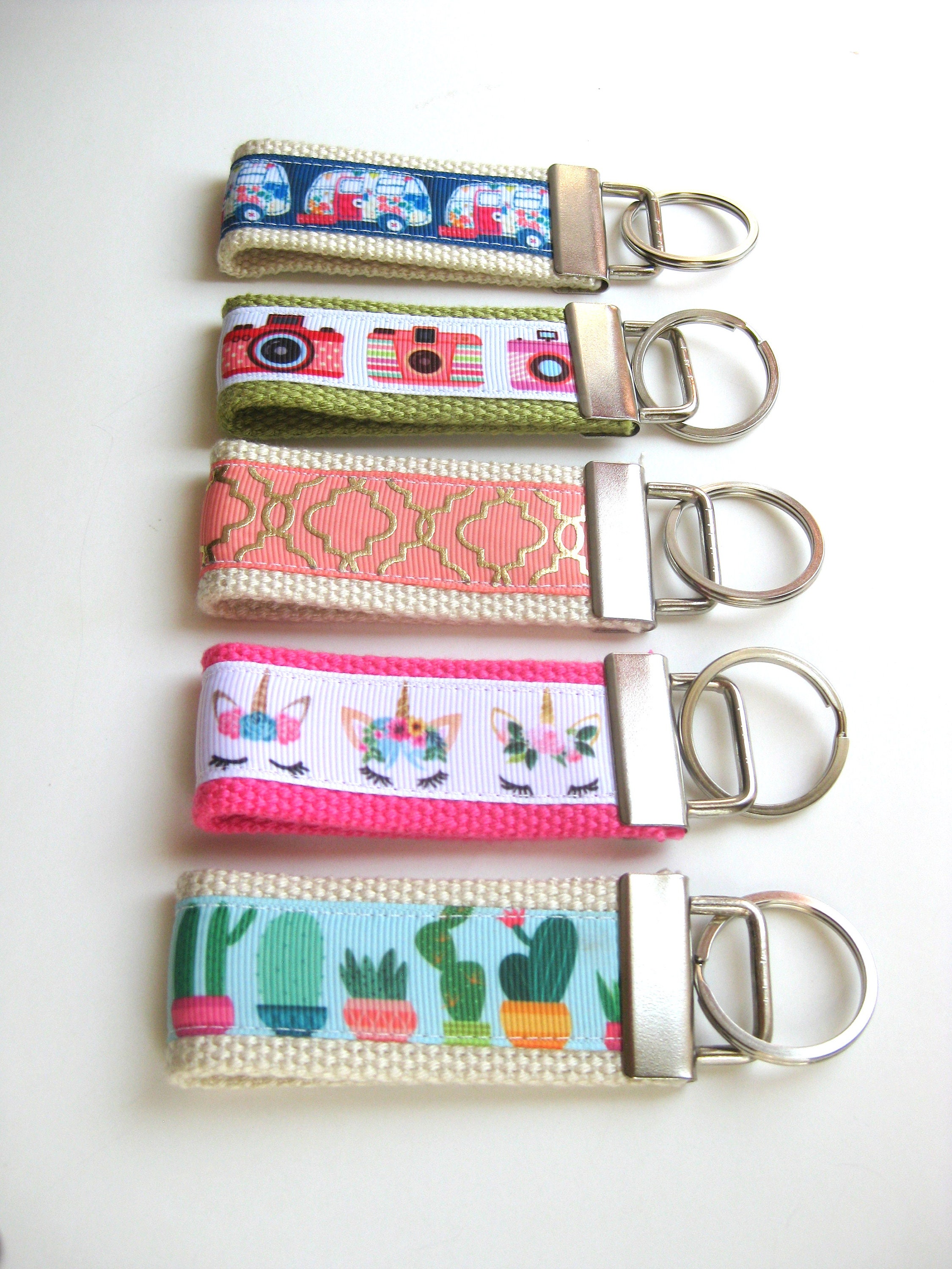 Pretty Women s Key Fob Cute Keychain for Women Your Choice of Campers Cameras Cacti Unicorns Quatrefoil Womens Gift for Her