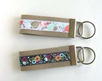 Gift for Wife- Mini KEY FOB- Floral Key Chain- Keychain Holder- Womens Key Ring- Key Lanyard- Wristlet Key Fob- Christmas Gift Under 10