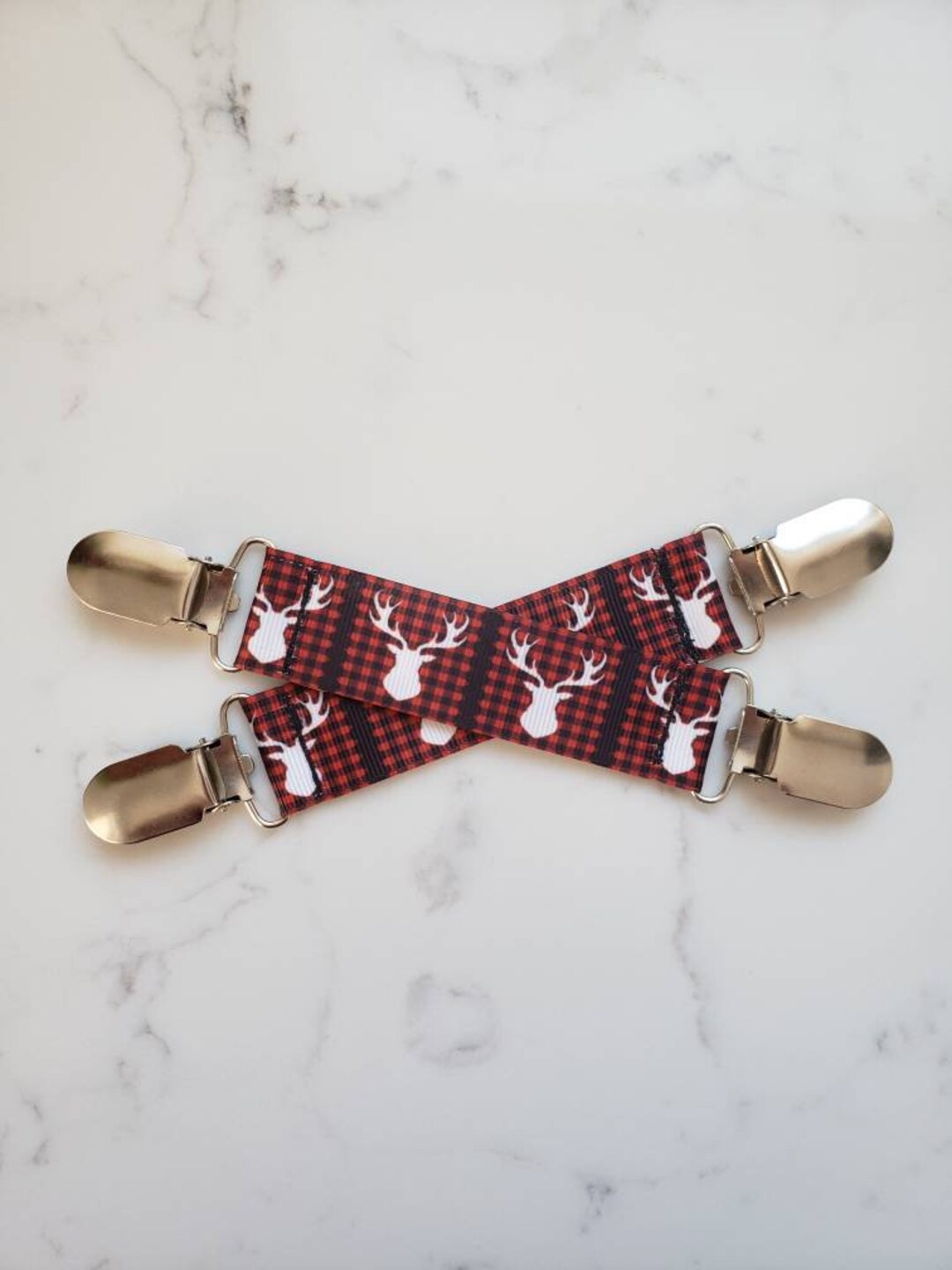 Red Plaid MITTEN CLIPS for Children Toddler Mitten Clips Deer Head Mitt