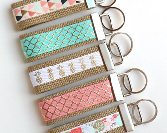 Mini KEY FOB- Pineapple Key Chain- Gold Keychain Holder- Womens Key Ring- Key Lanyard- Gold Wristlet Key Fob- Womens Gift for Her Under 10