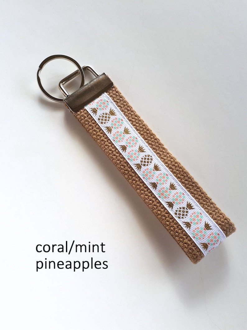 Mini KEY FOB Pineapple Key Chain Gold Keychain Holder Womens Key Ring Key Lanyard Gold Wristlet Key Fob Womens Gift for Her Under 10 image 4