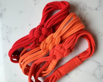 Womens Sailor Knot Headband in Red Orange Rust - Adult Celtic Knot Hairband - Upcycled T-shirt Stretch Jersey Headband - Ready to Ship