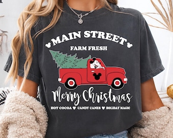 Comfort Colors® Main Street Christmas Tree Farm Fresh Merry Christmas Shirt, Mickey's Christmas Tree Farm Truck, Tree Farm Christmas Sweater