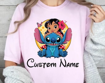 Comfort Colors®Disney Lilo e Stitch Movie 2025 T-shirt personalizzabile, maglietta con nome personalizzato Lilo e Stitch, maglietta coordinata per la famiglia Disneyland