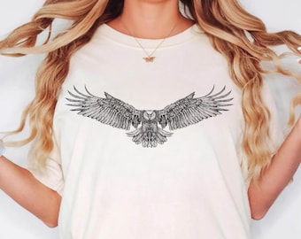 Comfort Colors® Hawk Shirt with Fierce Outstretched Wings Shirt, Nature Graphic Bird of Prey Top, Boho Wildlife Tee,Animal Lovers Birds Gift