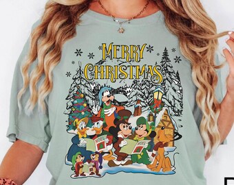 Camiseta navideña Comfort Colors® Feliz Navidad Disneyland Mickey y sus amigos, camiseta navideña Disney, fiesta navideña familiar