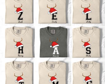 Comfort Colors® Monogrammed Family Christmas Custom Name T-Shirt: Personalized Holiday Shirt, Family Christmas Name Shirt, Xmas Matching tee
